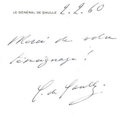 Lettre du Gnral  Charles de Gaulle