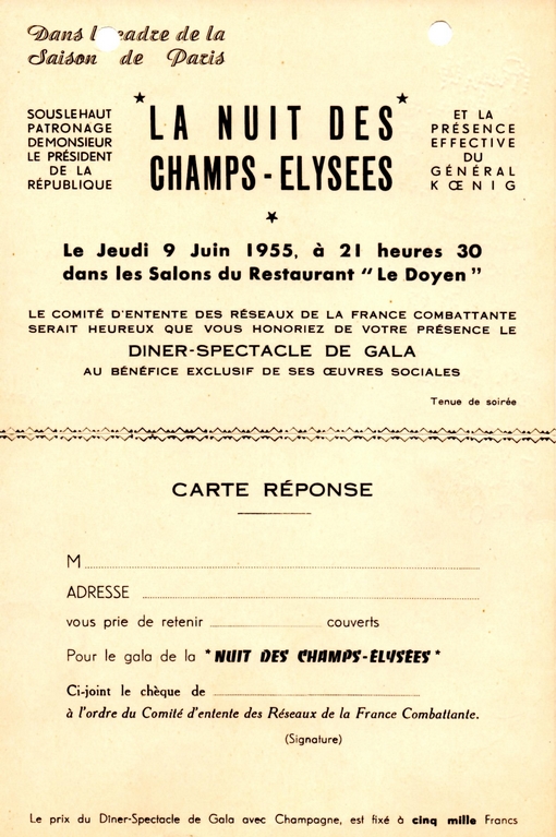 Invitation  la Nuit des Champs Elyses 1955